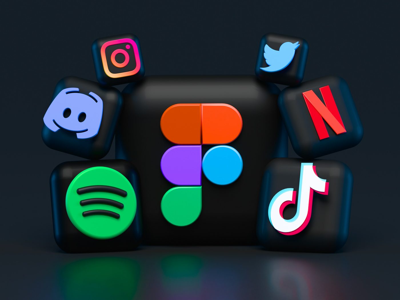 3D render of popular social media app icons